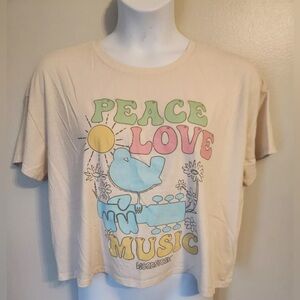 Woodstock Peace Love Music Beige Crop Top T Shirt